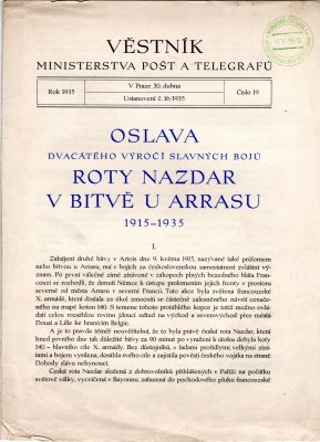 290  KH - věstník Ministerstva pošt a telegrafů k oslavě roty "Nazdar", vložen list se situační mapkoua podobou pamětních razítek