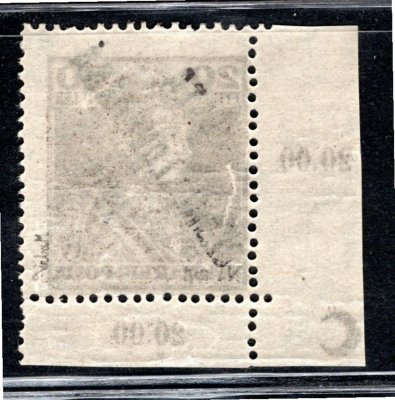 120, typ IV, levý dolní rohový kus s počítadly a DZ - půlměsíc, Karel, hnědá 20 f, zk. Vr