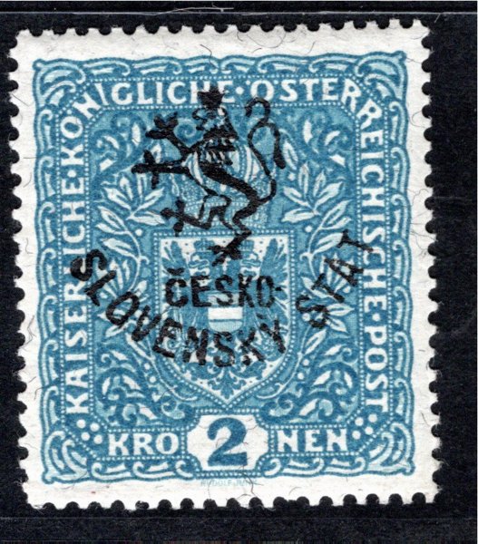RV 58a, Marešův přetisk, papír žilkovaný, znak, modrá 2 K, zk. Vrba