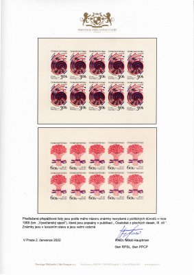 PL (10) - nevydané 1968, XIV. sjezd KSČ, tzv. "Vysočanský sjezd", tyto desetibloky nebyly vydány z politických důvodů v roce 1968, ve velmi dobré kvalitě, mimořádná nabídka (jen samotné známky se v aukcích prodávají kolem 30 tisíc),  v desetiblocích mimořádně vzácné a ojedinělé - luxusní stav, dobrozdání Hauptman - PPCP