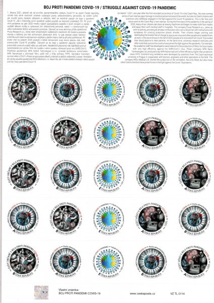 TL 114  ( VZ TL 0114 ) Boj proti COVID - kompletní arch vlastní známky 