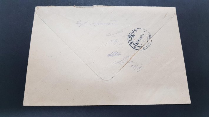 R dopis se známlou A. Hitler 4,20, č. 122, podací razítko pošta Těšín, 13.4.1945 do Prahy, příchozí Praha 14, datum 14.4.1945, zkoušeno Gilbert