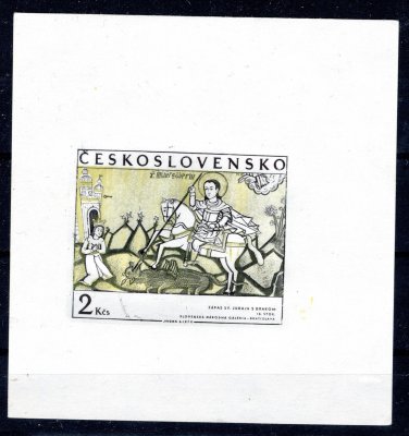 1866, slovenské ikony, zkouška tisku černé a žlutozelené barvy na lístku papíru, z pozdější doby - stříhané 