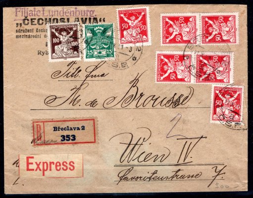 firemní R,Ex dopis do Rakouska vyplacený Pofis 149+158 + 6 x 155, podací Břeclav 2, 11/10/21