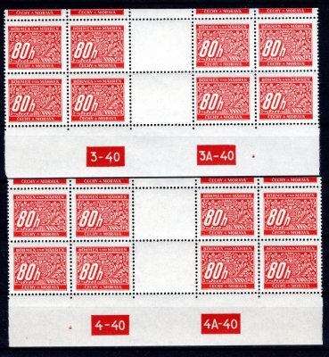 DL 8 ; 80 h - 2 x 4-známkové nahoře řezané s Dč 3 - 40 / 3 A - 40  a 4 - 40 / 5 A - 40 
