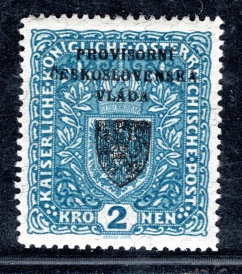 RV 16a, I. Pražský přetisk, znak, papír žilkovaný, modrá 2 K, zk. Gi