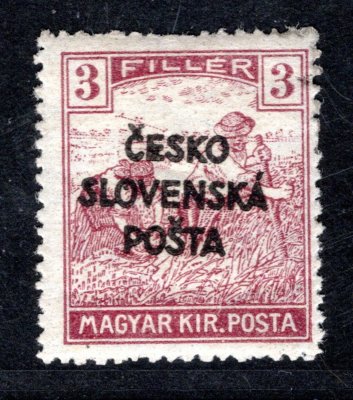 RV 138, Šrobárův přetisk, ženci, fialová 3 f, kzy, zk. Gi