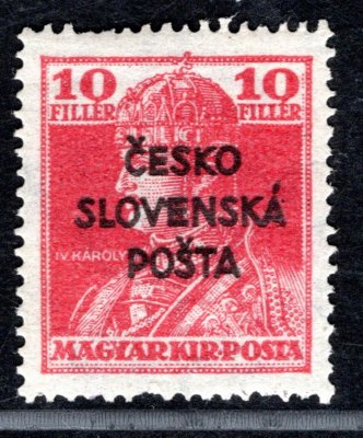 RV 146, Šrobárův přetisk, pozdější tisk, Karel, červená 10 f, zk. Mr