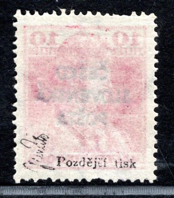 RV 146, Šrobárův přetisk, pozdější tisk, Karel, červená 10 f, zk. Mr