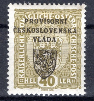 RV 10,  I. Pražský přetisk, znak, olivová 40 h, zk. Gi