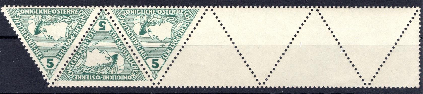 Rakousko - Mi. 218, s 4 1/2 kupony, trojúhelník zelený 5 h, hledané