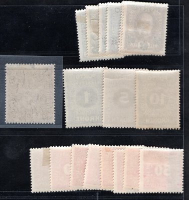83 - 88, 72 - 82 + 10 Koruna znak, žilkovaný papír  pofis bez přetisku - předběžné známky 