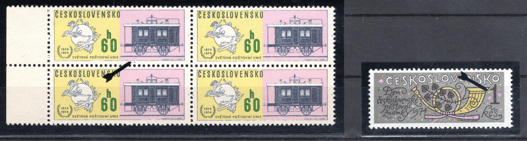 2106, 2119 100 let UPU  a  Den známky -  DV 31/2 "skvrna pod kolem" (4 blok)  a  DV 32/2 "bílá čára od 1"
