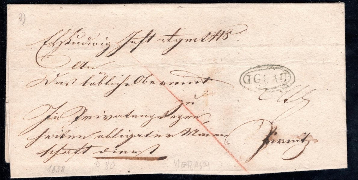 předznámkový dopis, Jihlava, 1838