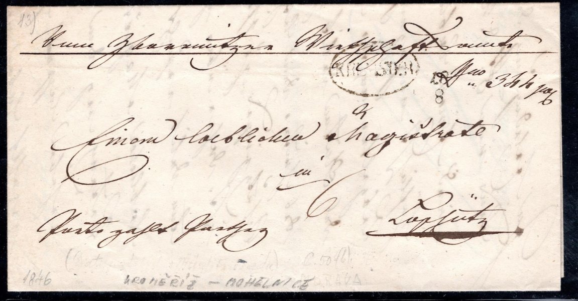 předznámkový dopis z roku 1846 z Kroměříže