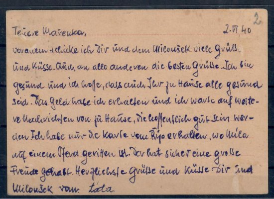 DR- 1940,  KT Sachsenhausen / předtištěná karta vyfr. zn. 6 Pf, zaslána českým vězněm do Protektorátu, podací DR Oranienburg/ 08.06.40, nepatrné stopy poštovního provozu,  zachovalé
