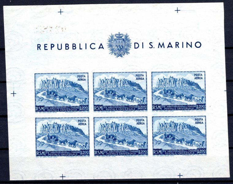 San Marino - Mi. 439 B Klb. - nezoubkovaný  poštovní Unie, katalog 400,- Euro