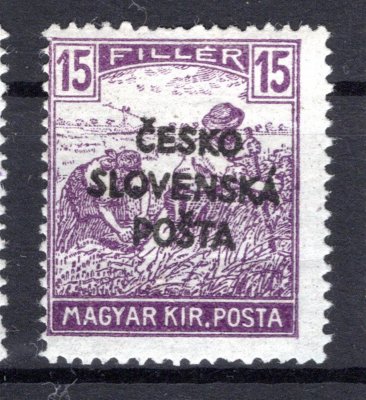 RV 142,  Šrobárův přetisk, ženci, fialová 15 f , zk.  Gi
