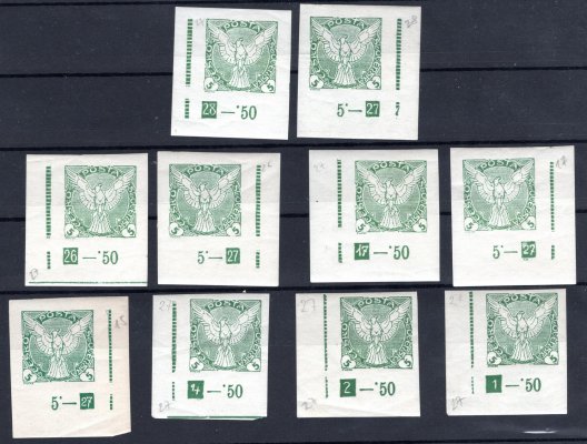 NV 2, novinové, Sokol v letu, rohové s DČ,  rok 1927, 3 x spárované, 10 ks ,zelená 5 h