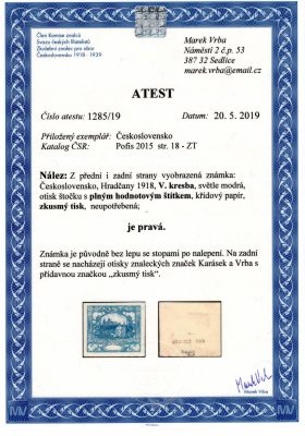 ZT, Eduard Karel, II. návrh, prázdný hodnotový štítek, v barvě světle modré, zk,. Ka, Vrba, velmi hledané a vzácné - Atest Vrba 