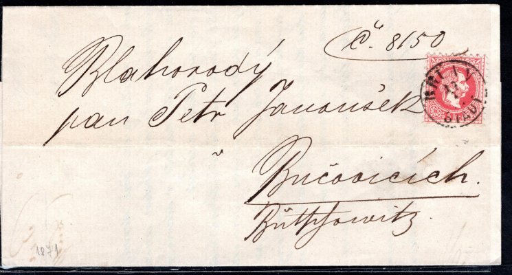dopis , s 5 Kr, 1871 do Bučovic