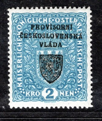 RV 16  ; Pražský Přetisk I - 2  koruna formát úzký, papír základní , zkoušeno Mrňák - hledané 