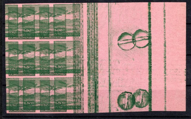 L 7 ZT, papír růžový, krajový 6-ti blok, dvojitý tisk, otisky šroubů