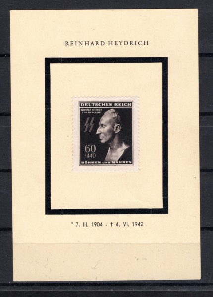 známka Reinhard Heydrich, vylepena na privátním smutečním aršíku