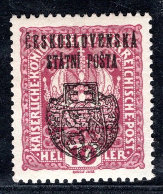 RV 25,  II. Pražský přetisk, koruna, fialová 10 h, zk. Gi, Mr, Vr