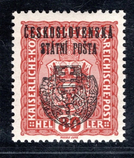 RV 34,  II. Pražský přetisk, znak, červenohnědá 80 h, zk. Vr