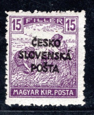RV 142, Šrobárův přetisk, ženci, fialová 15 f, zk. Vr