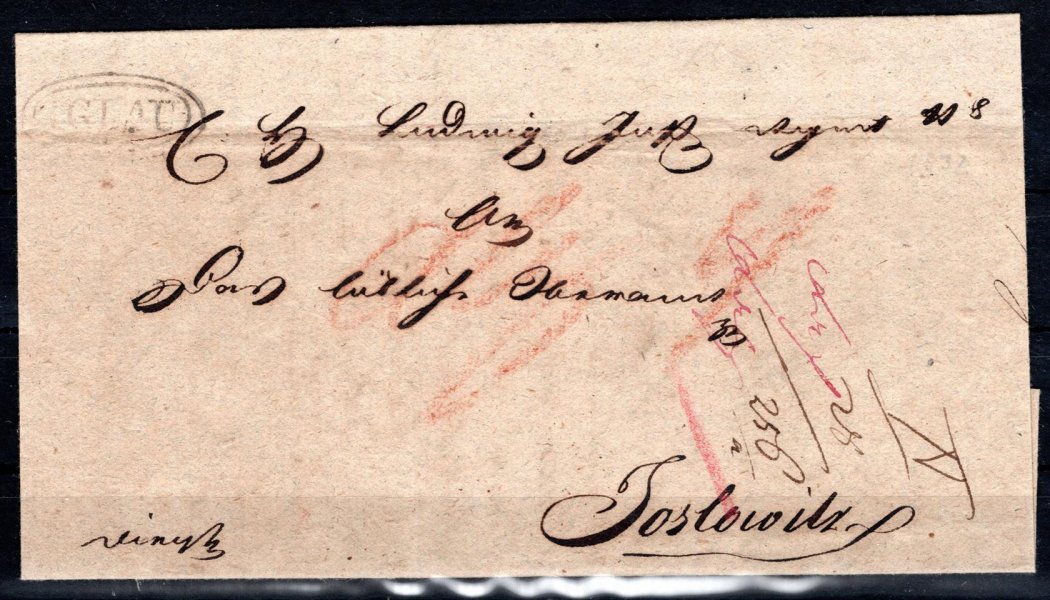 Skládaný dopis z Jihlavy do Jaroslavic, r. 1832 ; oválné raz. IGLAU ; Votoček č.875/1, 80 bodů  