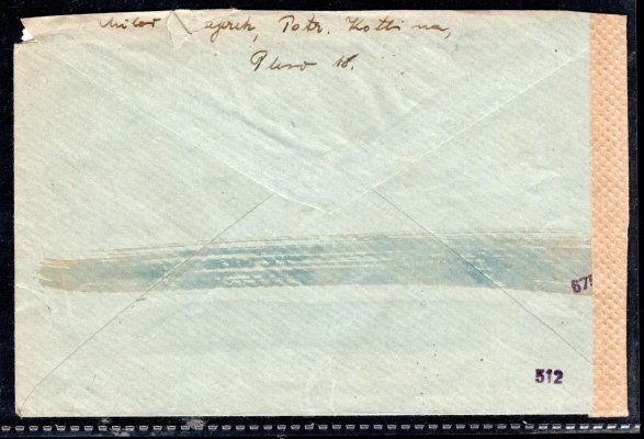 cenzurovaný, letecký  dopis z Tatranské Lomnice do Moravské Ostravy, nahoře zastřižený, vyplacený známkami  4 x  L 1, 2 x L 2, 38, 50, stopy poštovního provozu, zajímavá a hledaná frankatura