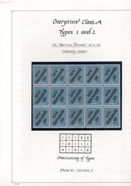 48 I, formát úzký, 15-ti blok, znak, modrá 2 K, ve větších celcích hledané, spojené typy přetisků