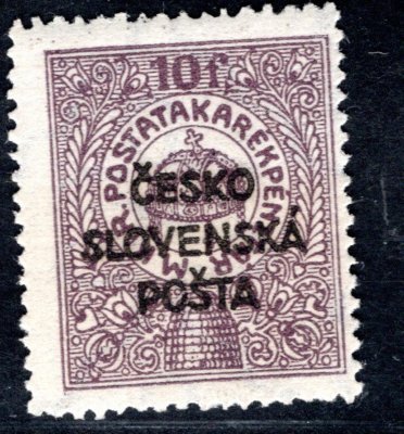 RV 158, Šrobárův přetisk, Poštovní spořitelna, hnědá 10 f, zk. Mahr, Ondráček, hledaná známka