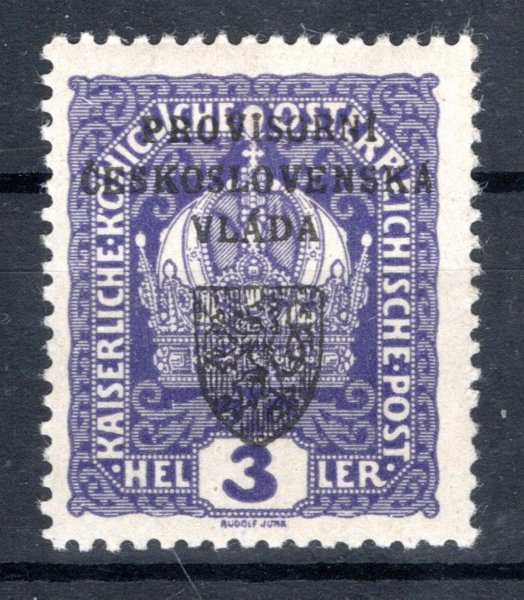 RV 1,  I. Pražský přetisk, koruna, fialová 3 h