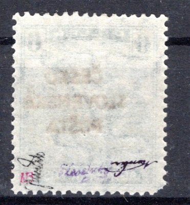 RV 141, Šrobárův přetisk, ženci, modrozelená 6 f, zk. Mrňák, tupý roh