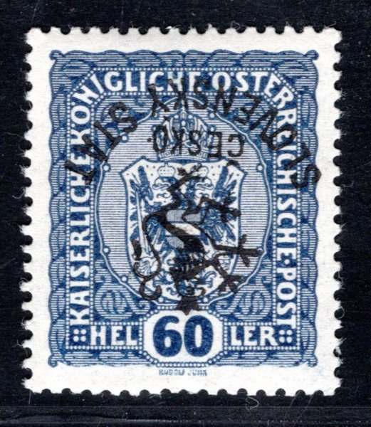 RV 54 PP, Marešův přetisk převrácený, modrá 60 h, zk. Gilbert, Vrba