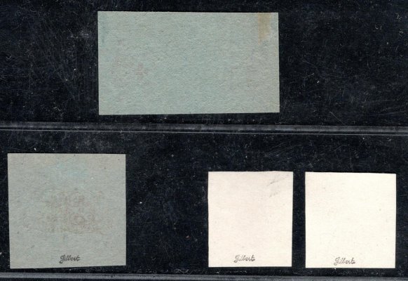 ZT, Červený kříž, otisky na lístku papíru, 2 x křídový - přetisk A červený a černý , 2 x papír obyčejný, převážně zk. Gilbert