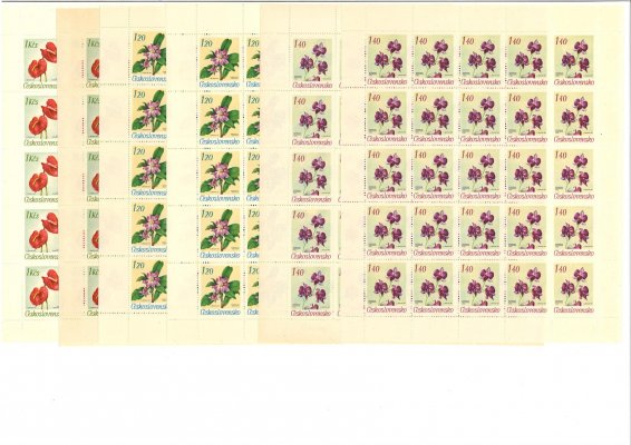 1630 - 1631 Květiny botanických zahrad - kompletní archy s podpisy  a bez podpisů  rytců a daty tisku, rozšířeno o něktěré TD -  archy mohou obsahovat deskové vady v katalogu uváděné či zatím neuvedené - zcela mimořádné 
