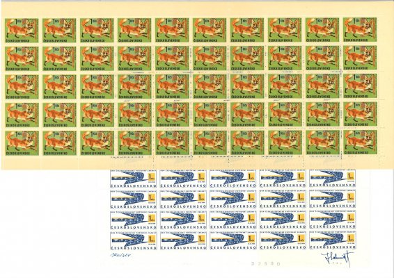 1567 - 1570 ex, obsahuje 30 h  , 80 h, 1 Kčs  Lovná zvěř -   kompletní archy s  daty tisku - archy mohou obsahovat deskové vady v katalogu uváděné či zatím neuvedené - mimořádné 