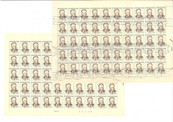 1652 - 1653 ; Prezident Antonín Novotný - razítkové i čisté archy -  kompletní archy s podpisy  a bez podpisů  rytců a daty tisku, rozšířeno o něktěré TD -  archy mohou obsahovat deskové vady v katalogu uváděné či zatím neuvedené - mimořádné 
