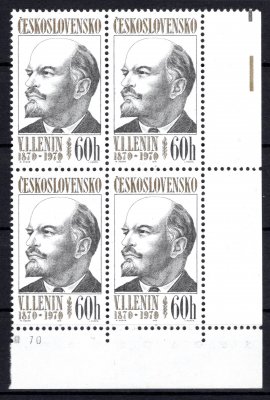 1828, Lenin, ST DO + bez DO, pravý dolní rohový 4 blok s částí data tisku