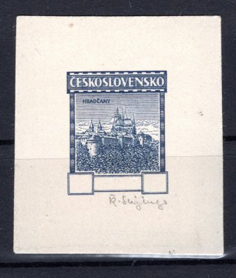 ZT nevydané známky Hradčany 1926, na kousku papíru s podpisem rytce K. Seizingera, MR 10.000 Kč, zk. Stupka
