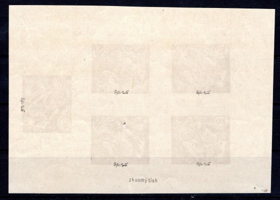 HaV 1920 ZT – zinkografický štoček, 100+100+200+300+400 – známkový papír – vyčištěná deska, tmavě červený tisk, 1 stopa po nálepce mimo známek v okraji, DVL, MR 3.000 – podceněné, zk. Beneš, Pofis