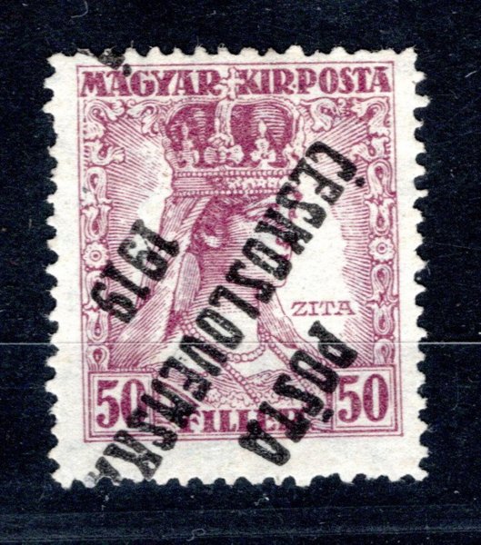 123 Pp, typ IV, přetisk převrácený, Zita, fialová 50 f, zk. Gilbert, Karásek,  Káňa, hledaná známka