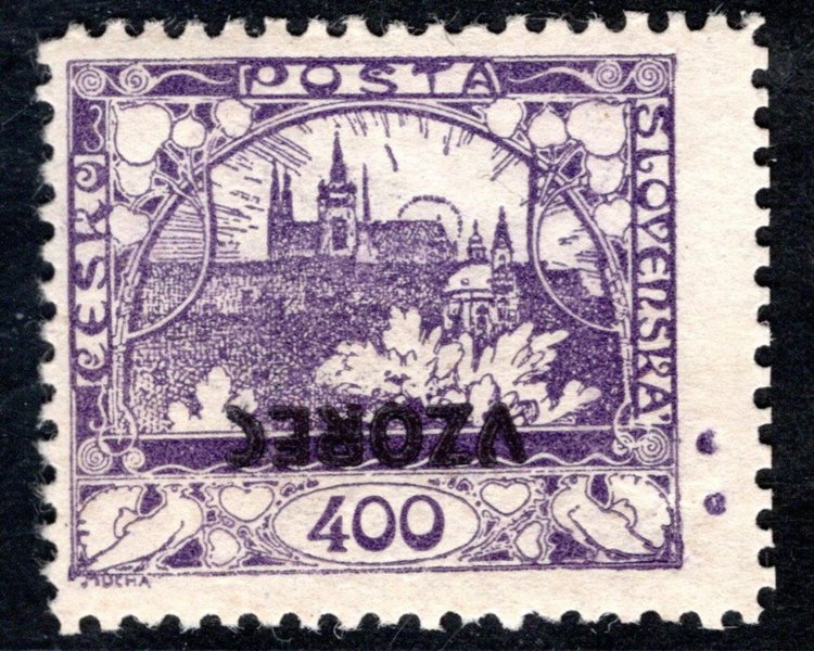 24 D VZ PP, VZOREC, převrácený, modrofialová 400 h, ZP 100, DZ - 2 body na okraji, zk. Vrba, vzácné a hledané