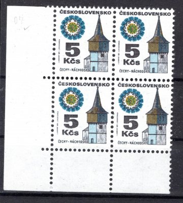 1964; oz (xb) rohový 4-blok - papír oz - zkoušeno Vychron 