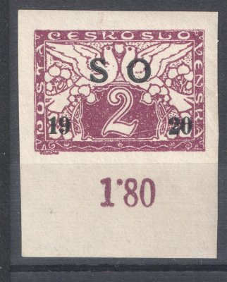 SO 26 a - krajová hodnota 2h fialová s černým přetiskem SO 1920, kat. 70 Kč