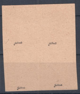 147 ZT - nezoubkovaný ZT ve čtyřbloku 15h v černé barvě na hnědém makulaturním papíru bez lepu, zk. Gilbert